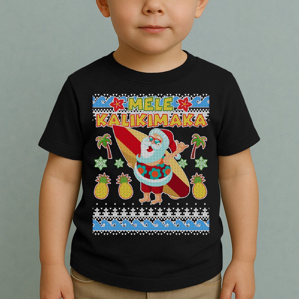 Mele Kalikimaka Santa Ugly Christmas Hawaiian Toddler T-Shirt
