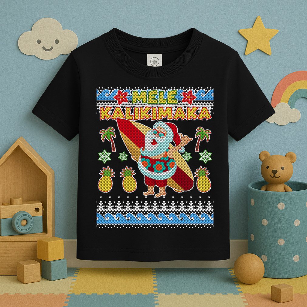 Mele Kalikimaka Santa Ugly Christmas Hawaiian Toddler T-Shirt