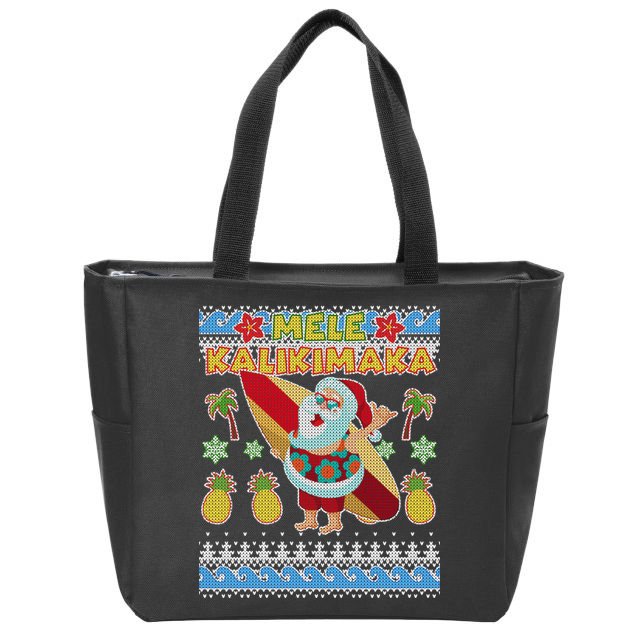 Mele Kalikimaka Santa Ugly Christmas Hawaiian Zip Tote Bag