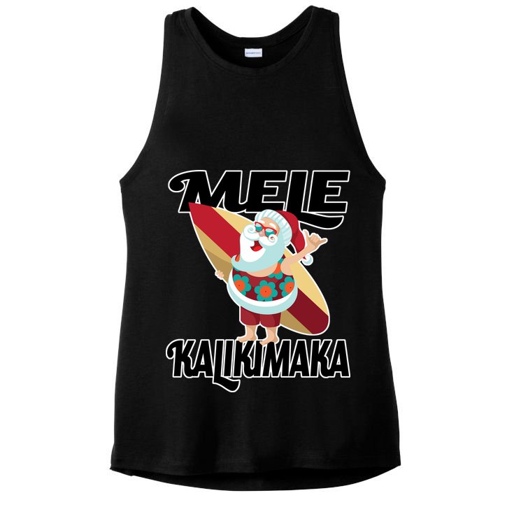 Mele Kalikimaka Surfing Santa Christmas Ladies PosiCharge Tri-Blend Wicking Tank