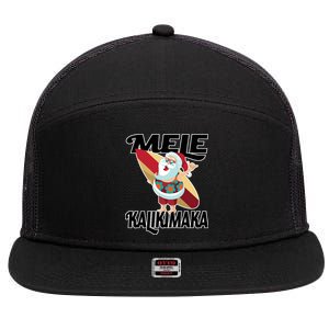 Mele Kalikimaka Surfing Santa Christmas 7 Panel Mesh Trucker Snapback Hat