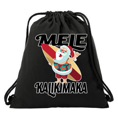 Mele Kalikimaka Surfing Santa Christmas Drawstring Bag