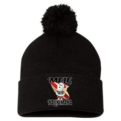 Mele Kalikimaka Surfing Santa Christmas Pom Pom 12in Knit Beanie
