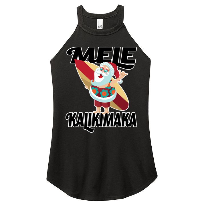 Mele Kalikimaka Surfing Santa Christmas Women's Perfect Tri Rocker Tank