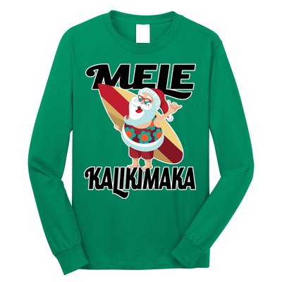 Mele Kalikimaka Surfing Santa Christmas Long Sleeve Shirt