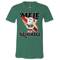 Mele Kalikimaka Surfing Santa Christmas V-Neck T-Shirt