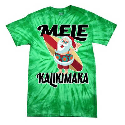 Mele Kalikimaka Surfing Santa Christmas Tie-Dye T-Shirt