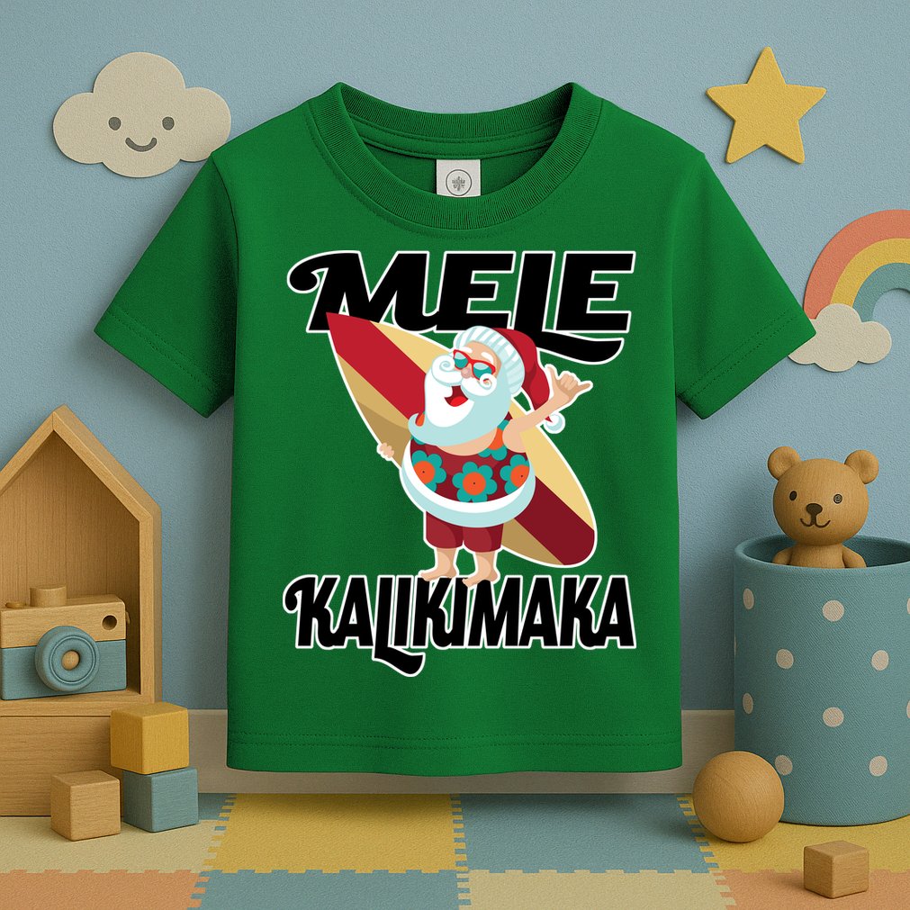 Mele Kalikimaka Surfing Santa Christmas Toddler T-Shirt