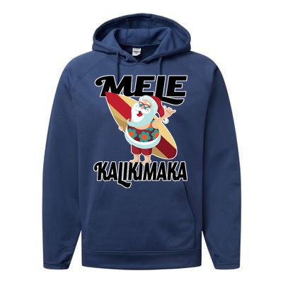 Mele Kalikimaka Surfing Santa Christmas Performance Fleece Hoodie