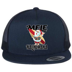 Mele Kalikimaka Surfing Santa Christmas Flat Bill Trucker Hat