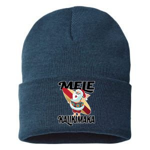 Mele Kalikimaka Surfing Santa Christmas Sustainable Knit Beanie