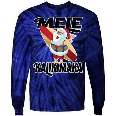 Mele Kalikimaka Surfing Santa Christmas Tie-Dye Long Sleeve Shirt