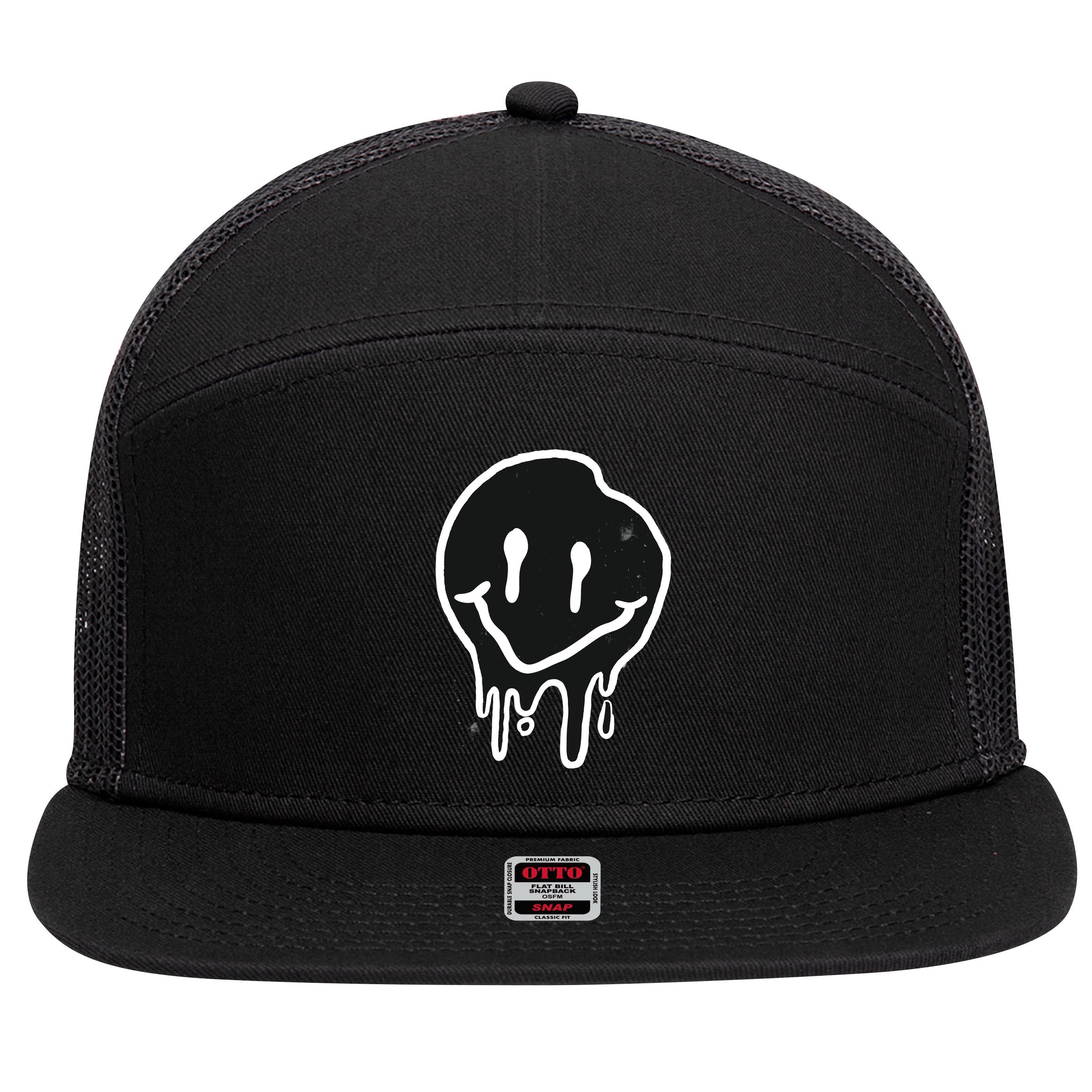 Melting Black And White Smile Face 7 Panel Mesh Trucker Snapback Hat