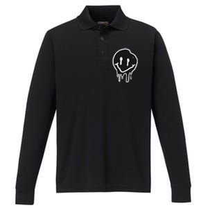 Melting Black And White Smile Face Performance Long Sleeve Polo