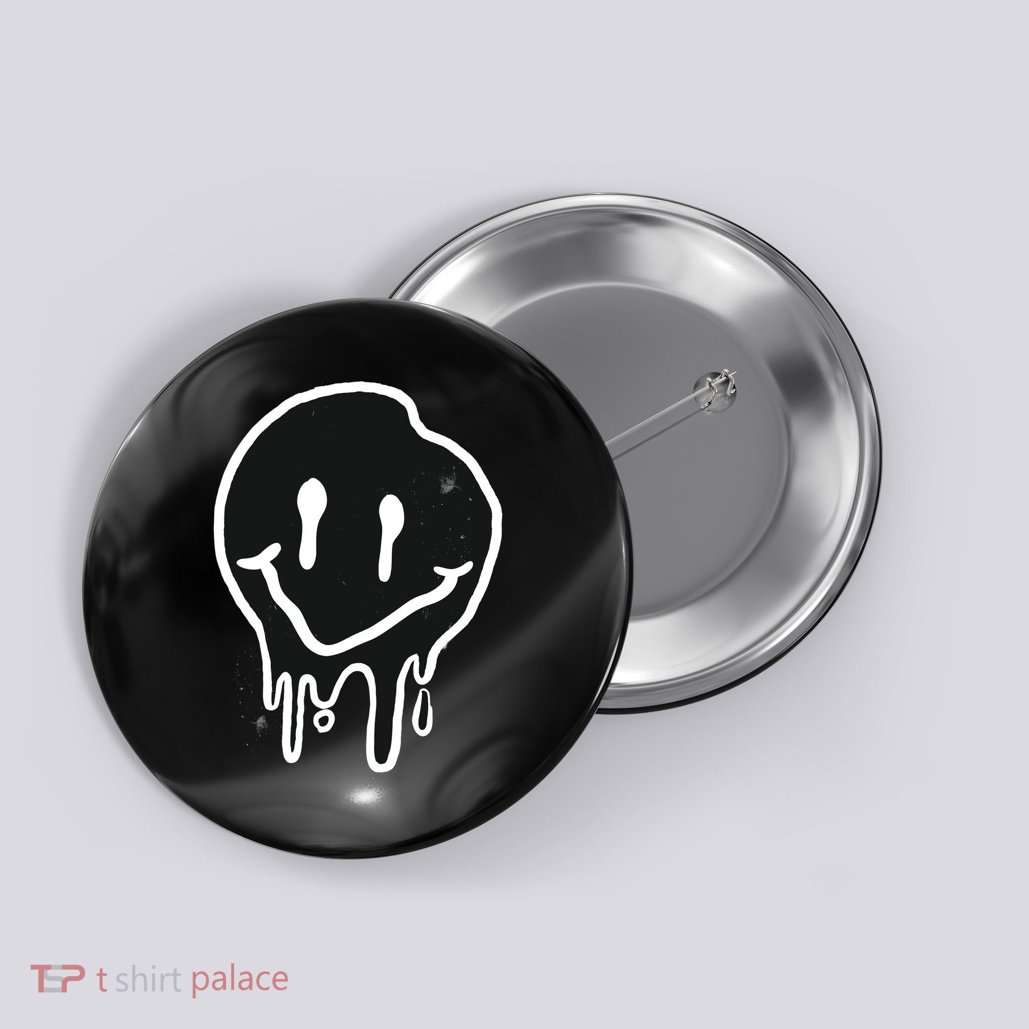 Melting Black And White Smile Face Button