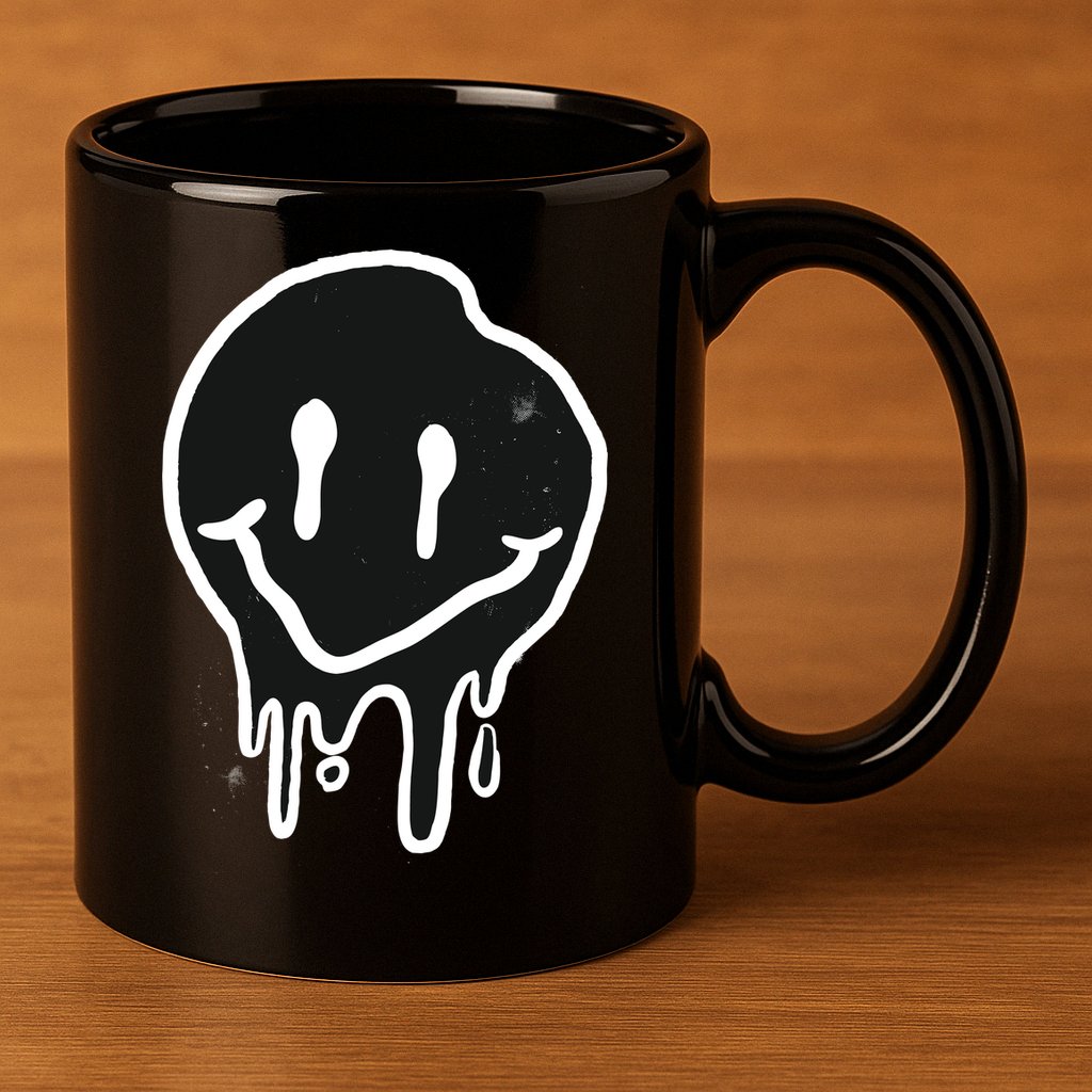 Melting Black And White Smile Face 11oz C Handle Ceramic Mug