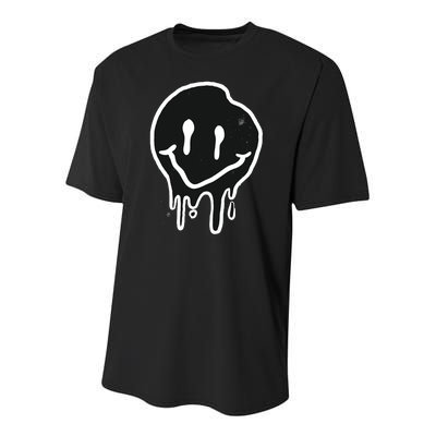 Melting Black And White Smile Face Youth Performance Sprint T-Shirt