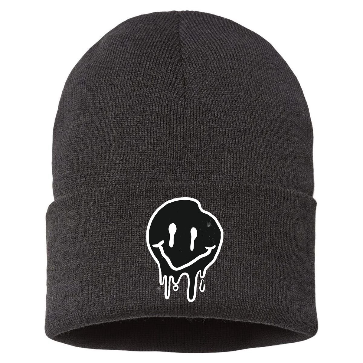 Melting Black And White Smile Face Sustainable Knit Beanie