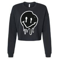 Melting Black And White Smile Face Cropped Pullover Crew