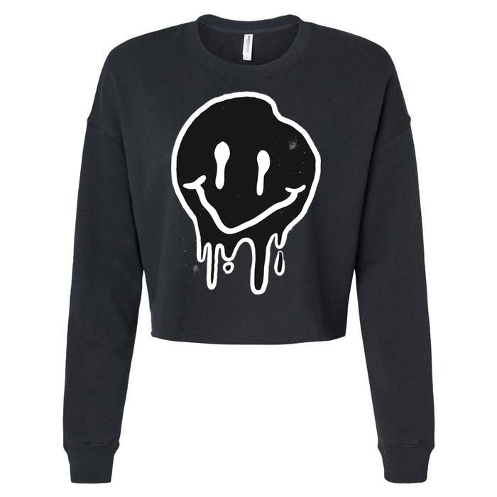 Melting Black And White Smile Face Cropped Pullover Crew