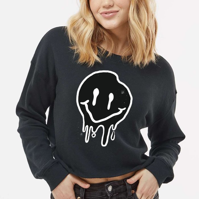 Melting Black And White Smile Face Cropped Pullover Crew