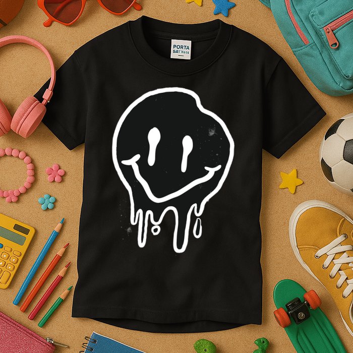 Melting Black And White Smile Face Kids T-Shirt