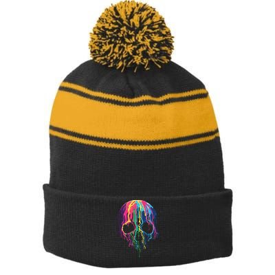 Melting Skull Stripe Pom Pom Beanie