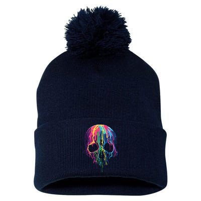 Melting Skull Pom Pom 12in Knit Beanie