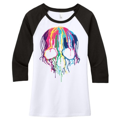 Melting Skull Women's Tri-Blend 3/4-Sleeve Raglan Shirt