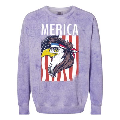 Merica Eagle Mullets 80s Hairstyle Pride Gift Colorblast Crewneck Sweatshirt