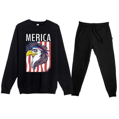 Merica Eagle Mullets 80s Hairstyle Pride Gift Premium Crewneck Sweatsuit Set