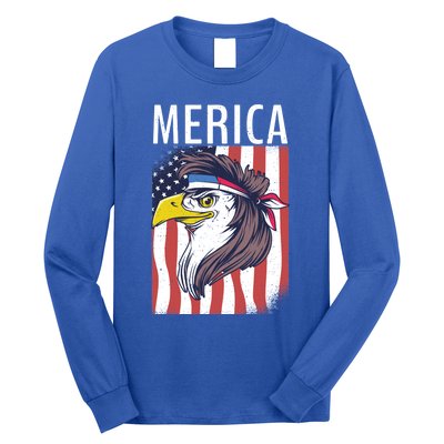 Merica Eagle Mullets 80s Hairstyle Pride Gift Long Sleeve Shirt