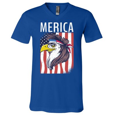 Merica Eagle Mullets 80s Hairstyle Pride Gift V-Neck T-Shirt