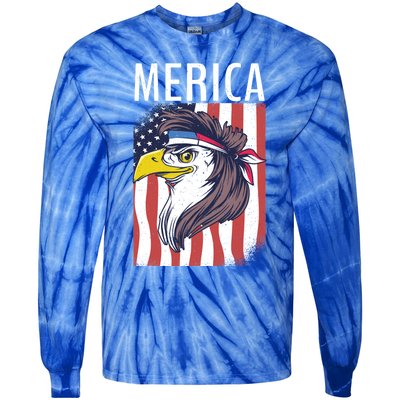 Merica Eagle Mullets 80s Hairstyle Pride Gift Tie-Dye Long Sleeve Shirt