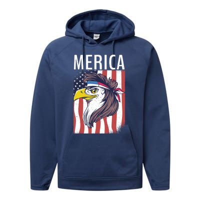 Merica Eagle Mullets 80s Hairstyle Pride Gift Performance Fleece Hoodie