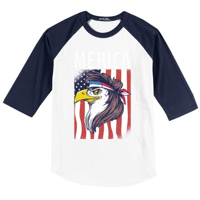 Merica Eagle Mullets 80s Hairstyle Pride Gift Baseball Sleeve Shirt