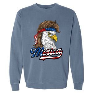 Merica Eagle Mullet 4th Of July American Flag Gift Garment-Dyed Sweatshirt