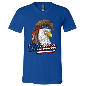 Merica Eagle Mullet 4th Of July American Flag Gift V-Neck T-Shirt