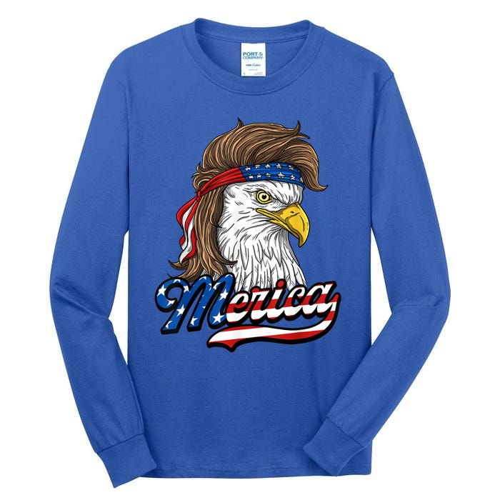 Merica Eagle Mullet 4th Of July American Flag Gift Tall Long Sleeve T-Shirt