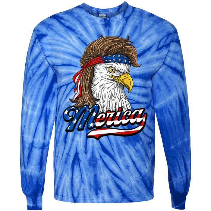 Merica Eagle Mullet 4th Of July American Flag Gift Tie-Dye Long Sleeve Shirt