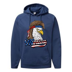 Merica Eagle Mullet 4th Of July American Flag Gift Performance Fleece Hoodie