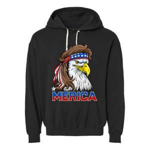 Merica Eagle Mullet 4th Of July American Flag Usa Garment-Dyed Fleece Hoodie