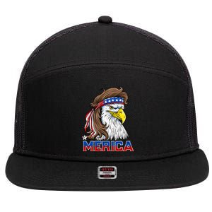 Merica Eagle Mullet 4th Of July American Flag Usa 7 Panel Mesh Trucker Snapback Hat