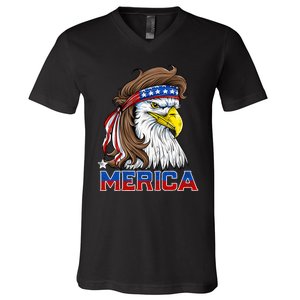 Merica Eagle Mullet 4th Of July American Flag Usa V-Neck T-Shirt