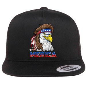 Merica Eagle Mullet 4th Of July American Flag Usa Flat Bill Trucker Hat