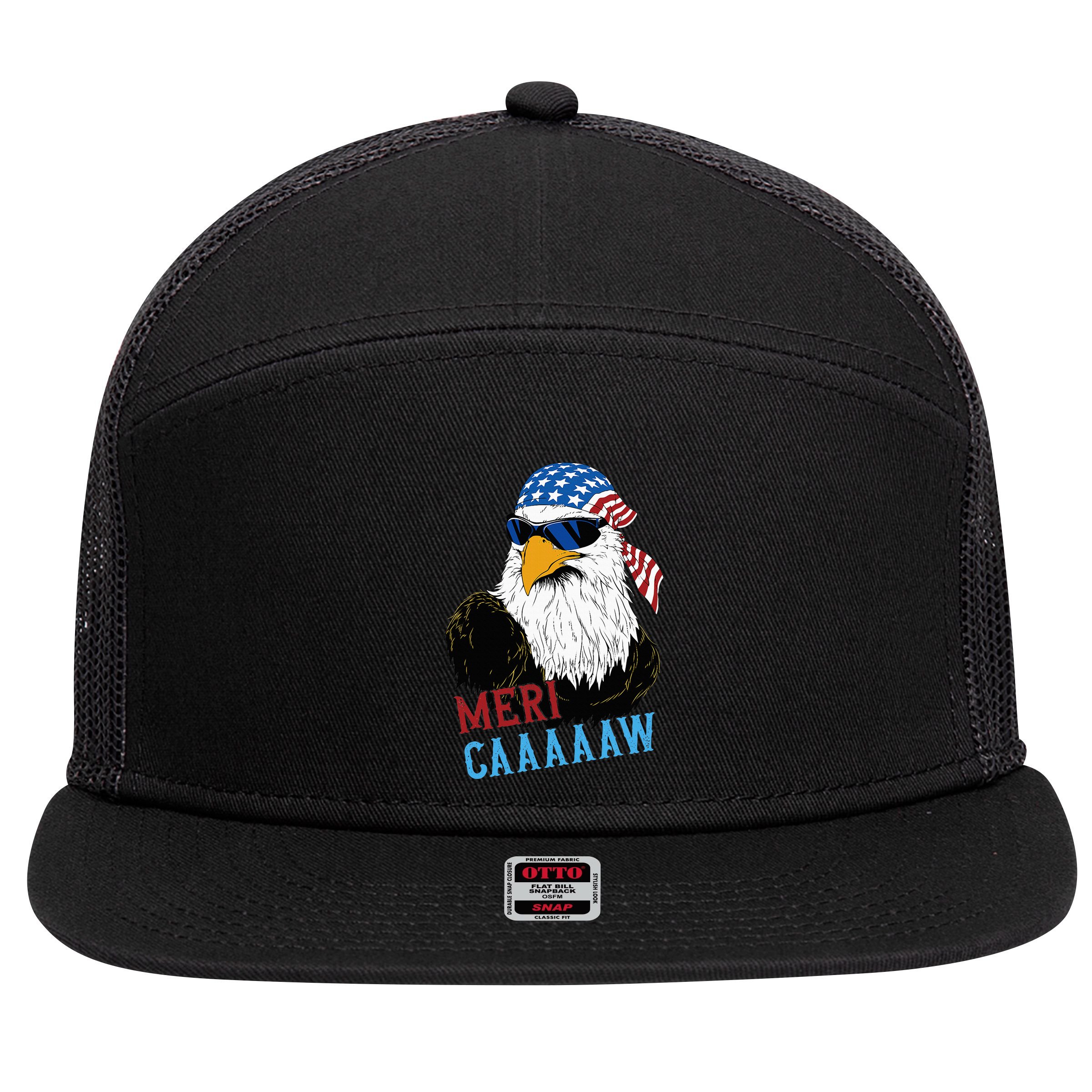 Mericaaaaaw Eagle Mullet Usa American Flag 7 Panel Mesh Trucker Snapback Hat
