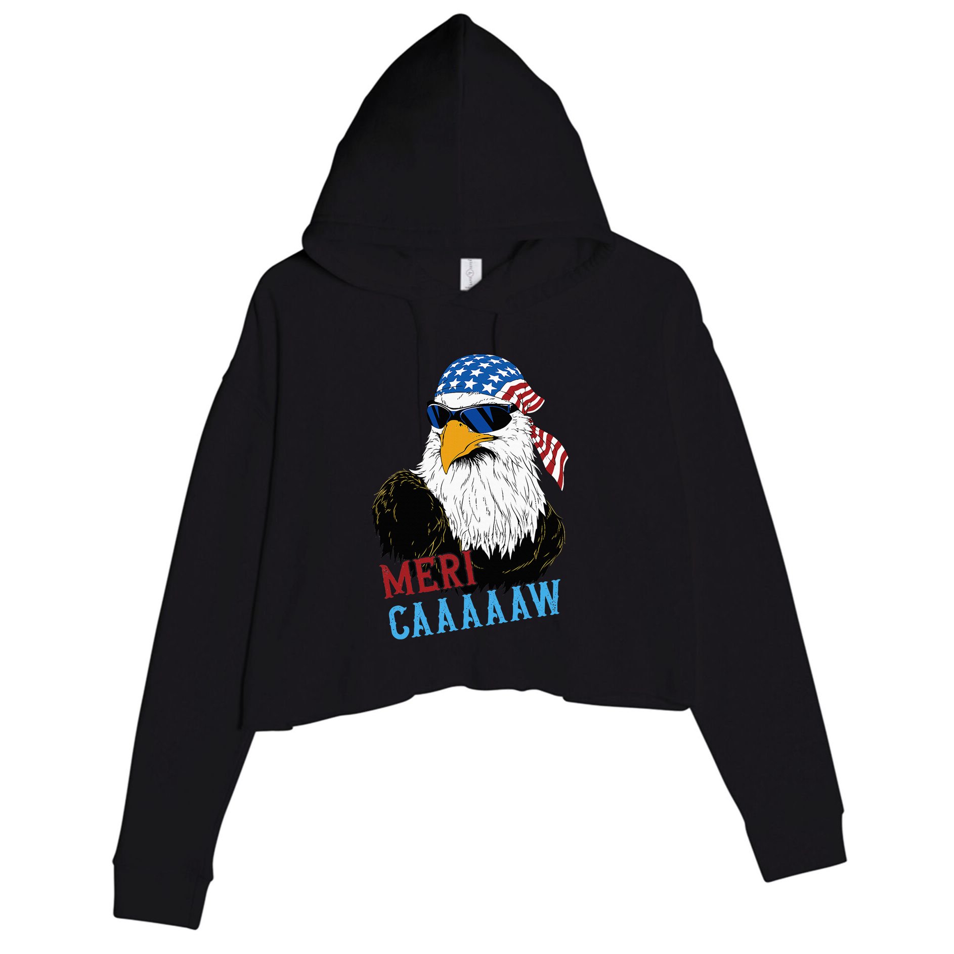 Mericaaaaaw Eagle Mullet Usa American Flag Crop Fleece Hoodie