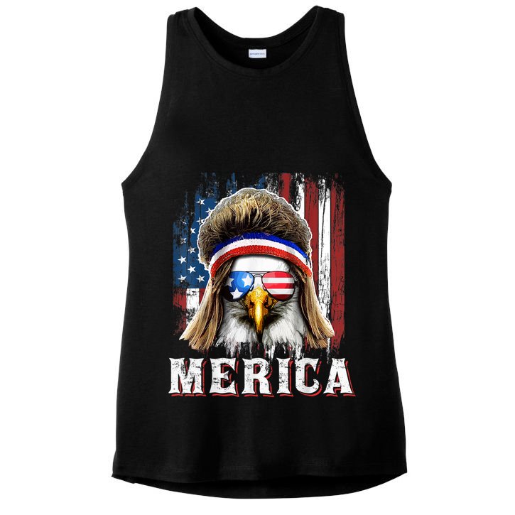 Merica Eagle Mullet 4th Of July American Flag Stars Stripes Ladies PosiCharge Tri-Blend Wicking Tank