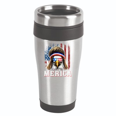 Merica Eagle Mullet 4th Of July American Flag Stars Stripes 16oz Travel Tumbler