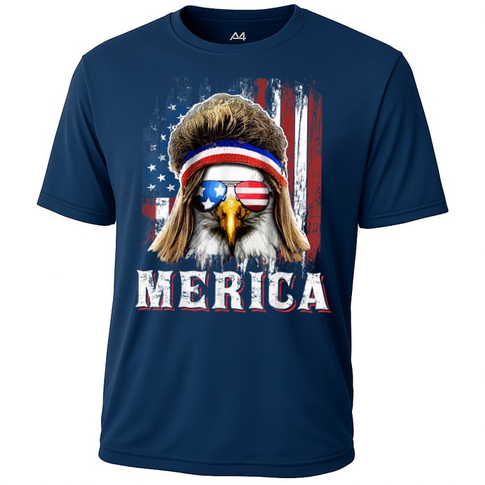 Merica Eagle Mullet 4th Of July American Flag Stars Stripes Cooling Performance Crew T-Shirt